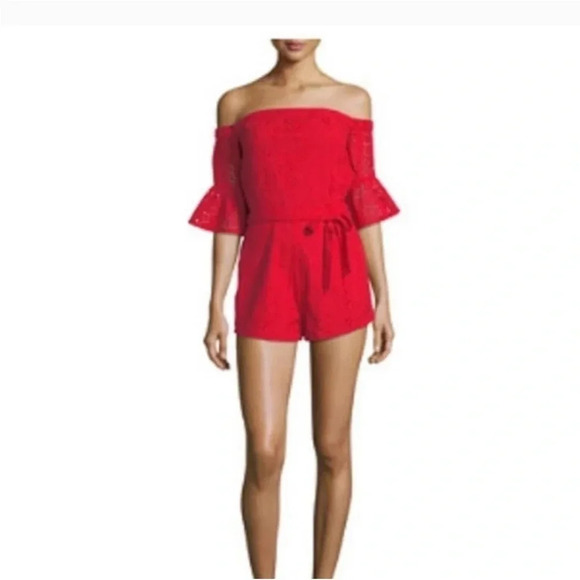 Likely Bayard Kittridge red lace off the shoulder romper - Picture 11 of 11
